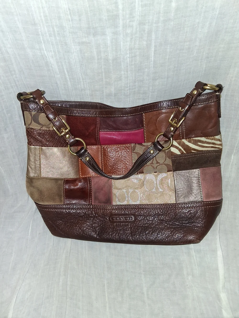 Coach Patchwork Shoulder Bag - Brown Multi-Tone with Pink Accent - Picture 11 of 11